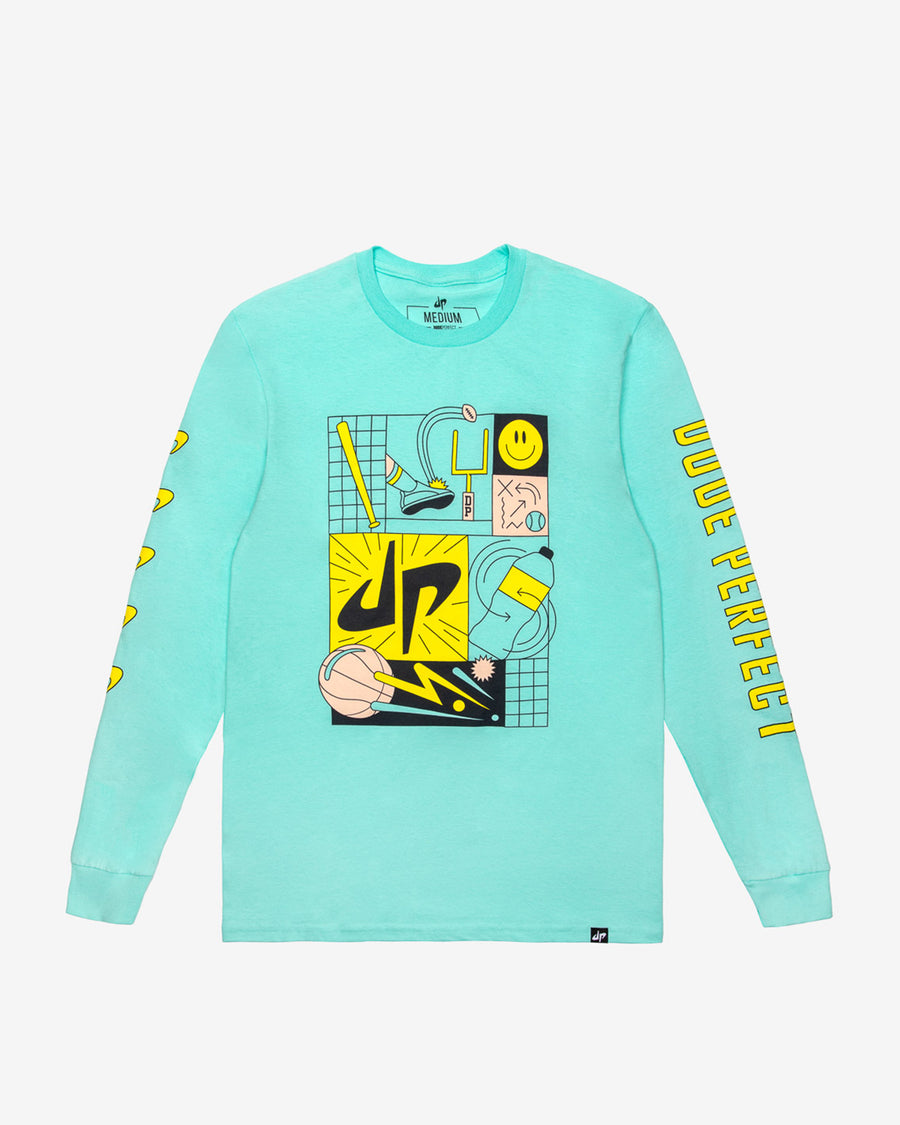 Dude Perfect 'Tricked Out' Long Sleeve Tee (Cyan) - Dude Perfect Official