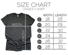 unisex tshirt size chart