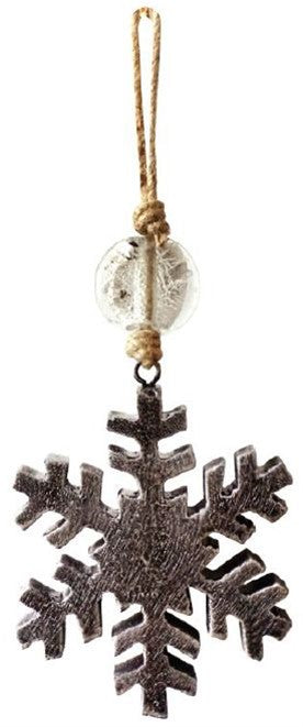 Mango Wood Ornament : Silver Snowflake