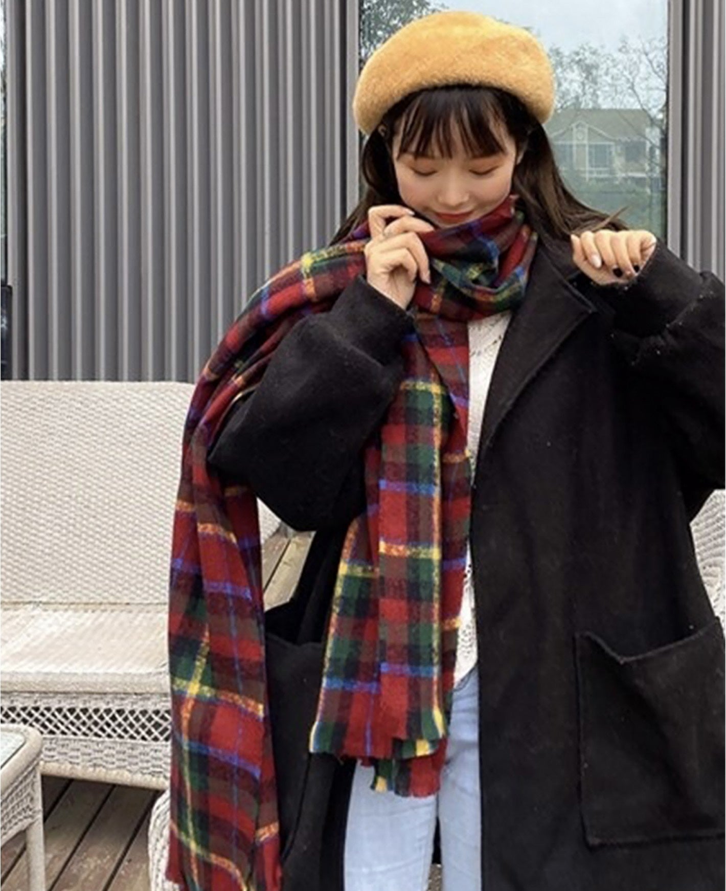 burgundy and green scarf