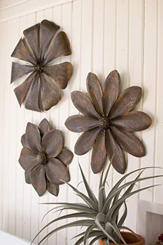 Set Of Three Metal Flower Wall Decor