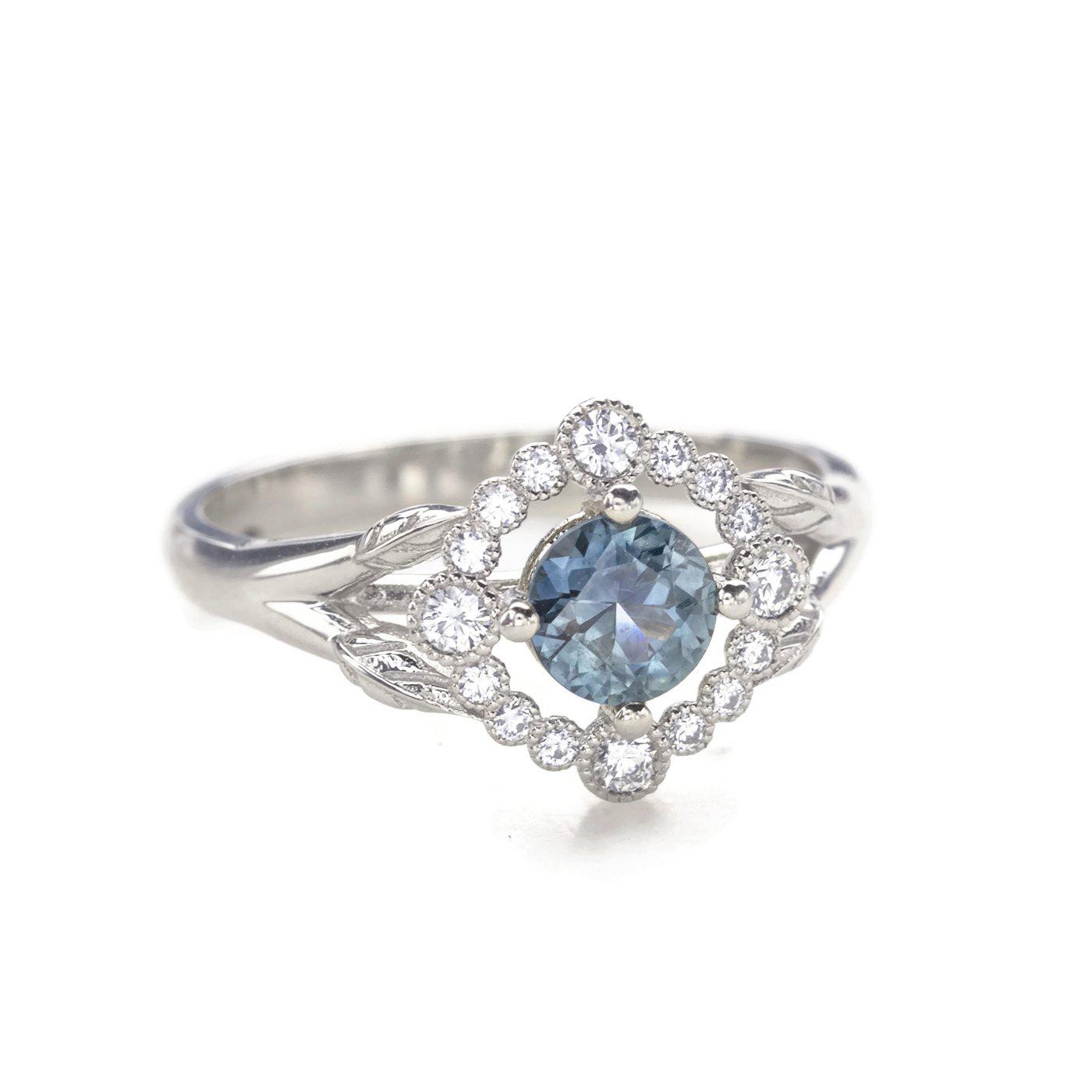 Montana Sapphire Engagement Ring | Scarlett Vintage Halo Ring - Rough ...