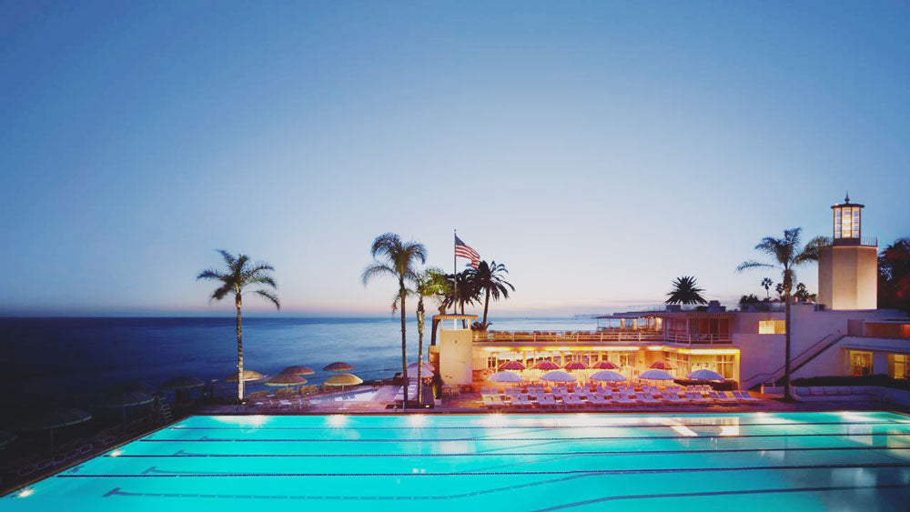resort pool and sunset