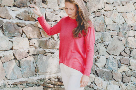 Red cotton sweater for women 