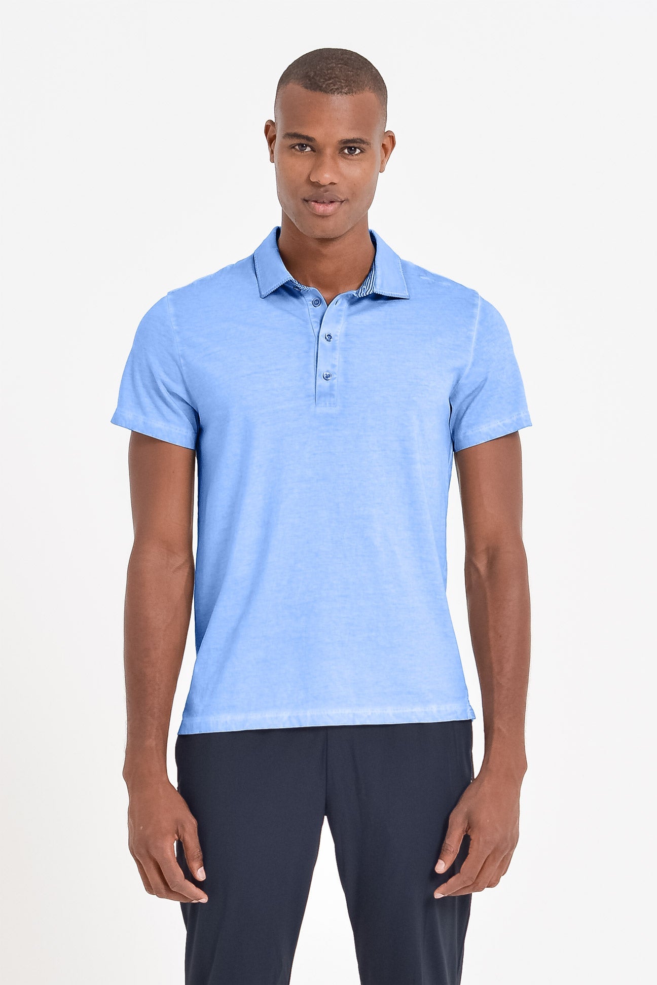 Concealed Stripe Pattern Jersey Polo Shirt Santorini | Ploumanac'h