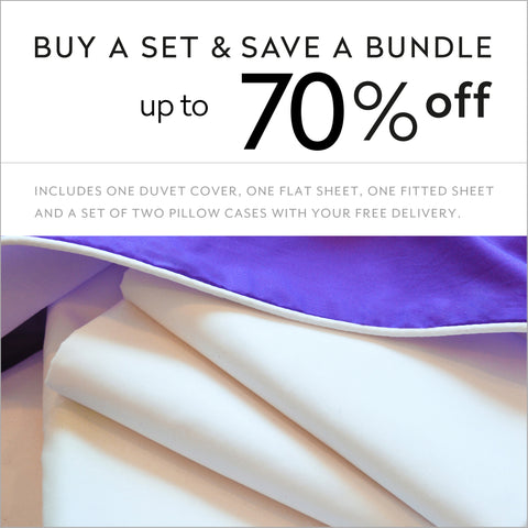 duvet cover Want 2? Love 2! typography design green 2 orange ? on purple background up to 70% off