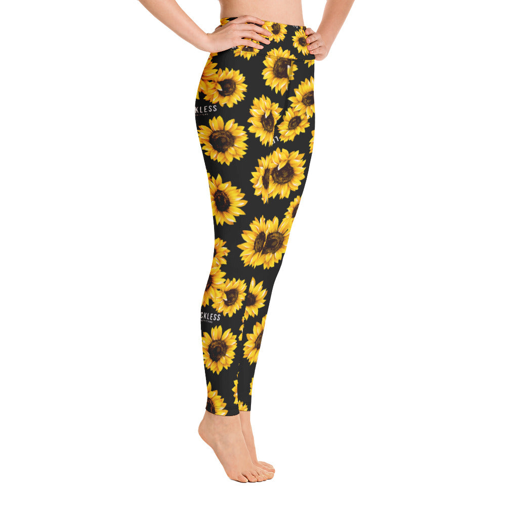 Romwe Women's Bootcut High Waisted Yoga Pants Sunflower Print Wide