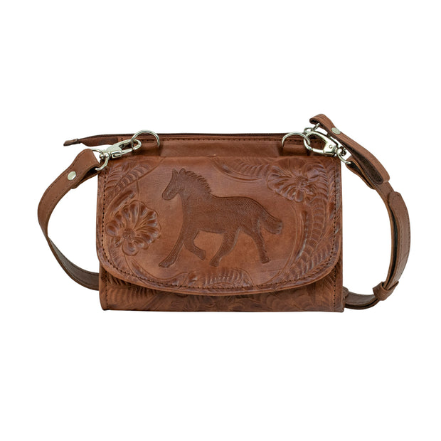 American West Texas Two Step Small Crossbody Bag/Wallet - Chocolate / Pony Hair