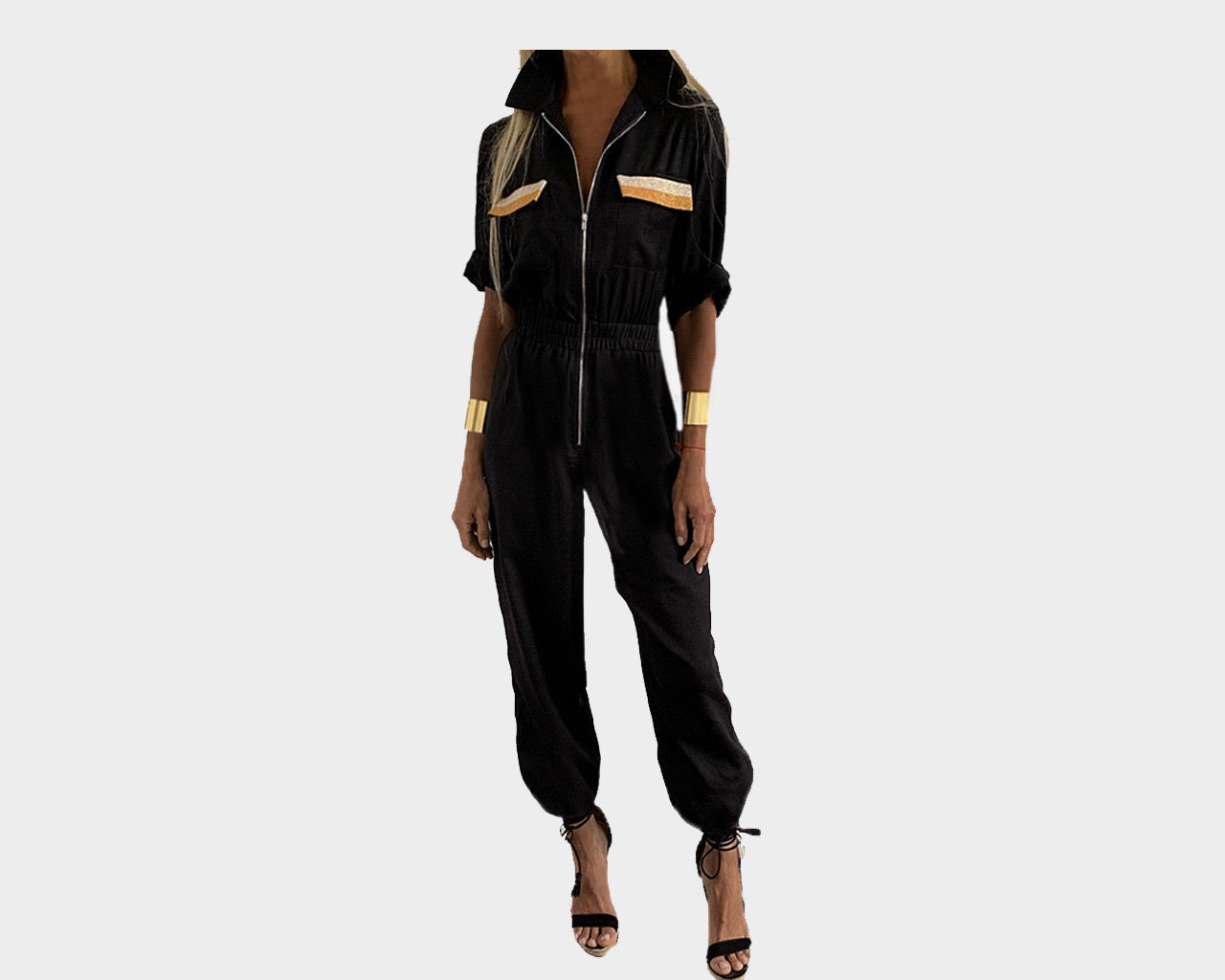 7 Olive Green Flip Golden Pockets Jumpsuit - The Monaco – Regine Chevallier