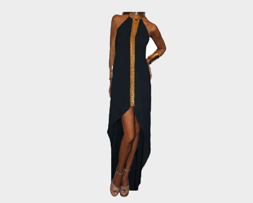 C. Black & Gold Front Slit Dress - The St. Tropez – Regine Chevallier