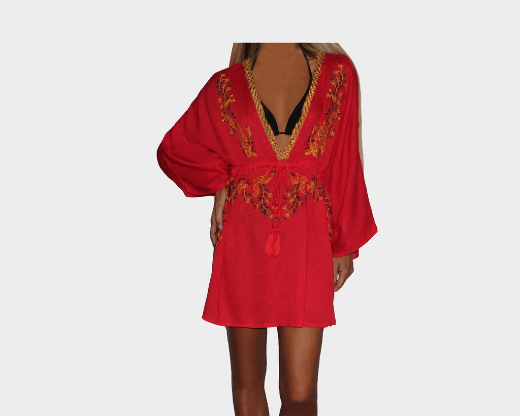 red cover up dress