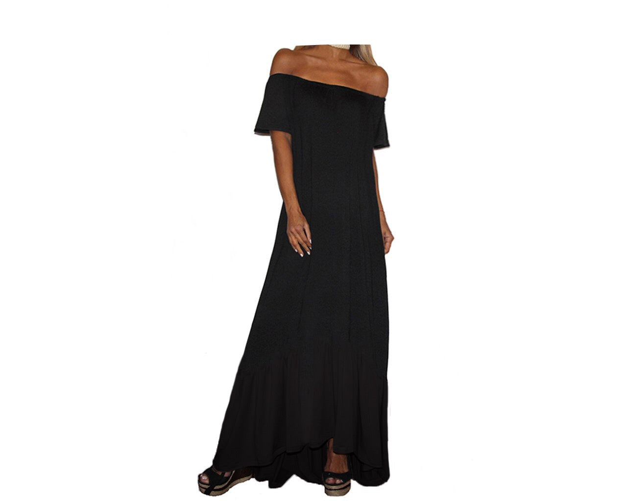 Black Off Shoulder Ruffle Bottom Dress - The Monaco – Regine Chevallier