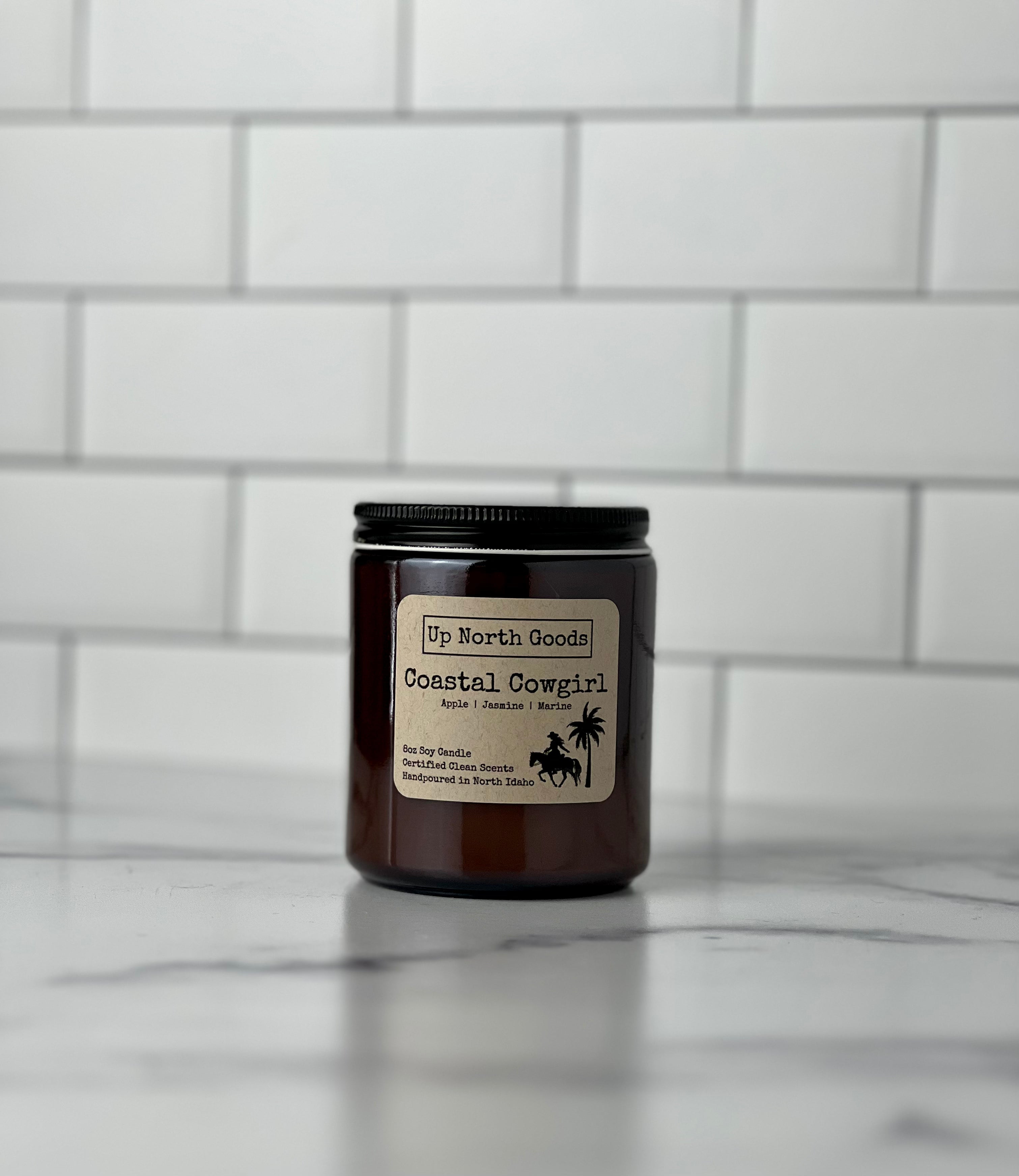 Coastal Cowgirl 8oz Soy Candle by Up North Goods (amber vessel)