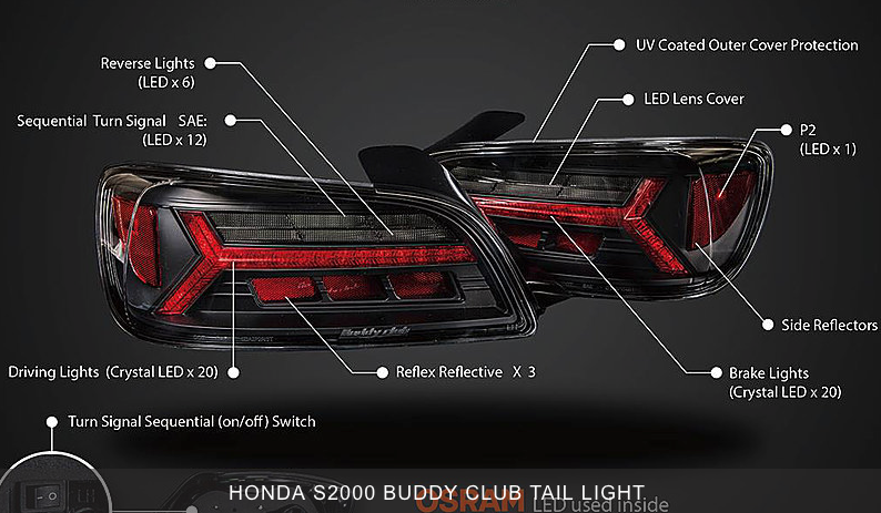 Buddy Club LED Tail Lamps 2000-2003 Honda S2000 – Darkside Motoring