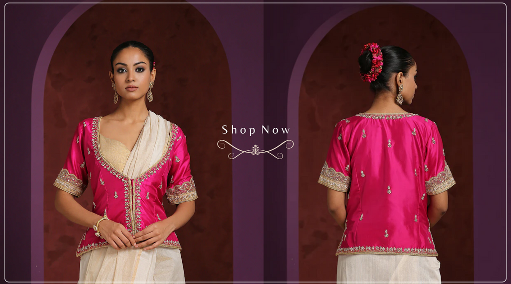 Hot_Pink_Pure_Satin_Silk_Jacket_With_Mughal_Inspired_Zardozi_Hand_Embroidery_WeaverStory