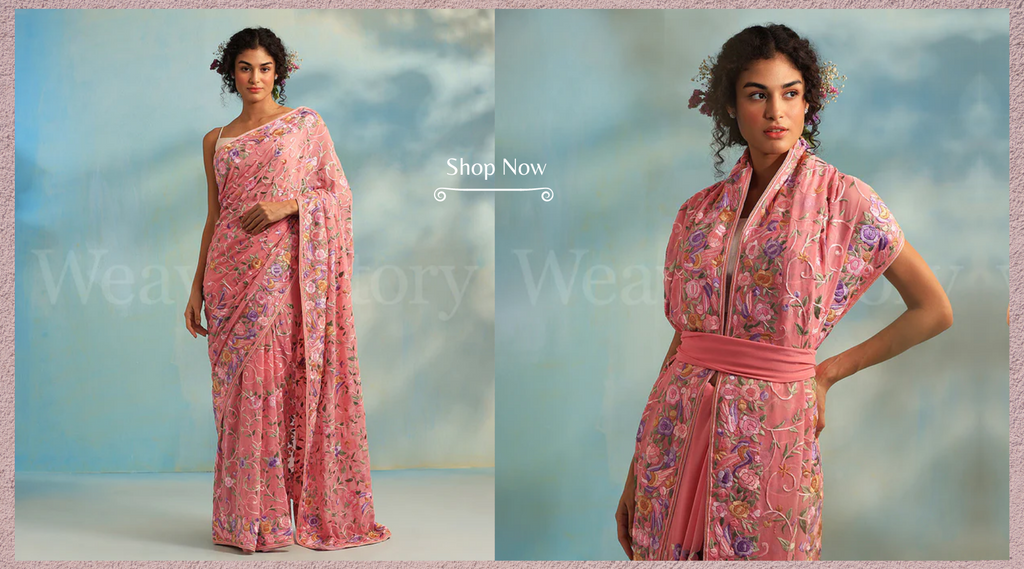 Pink_Georgette_Hand_Embroidered_Parsi_Gara_Saree_With_Floral_Jaal_WeaverStory