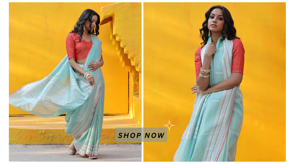 Sky_Blue_Handloom_Cotton_Tissue_Banarasi_Saree_With_Kadhwa_Booti_WeaverStory