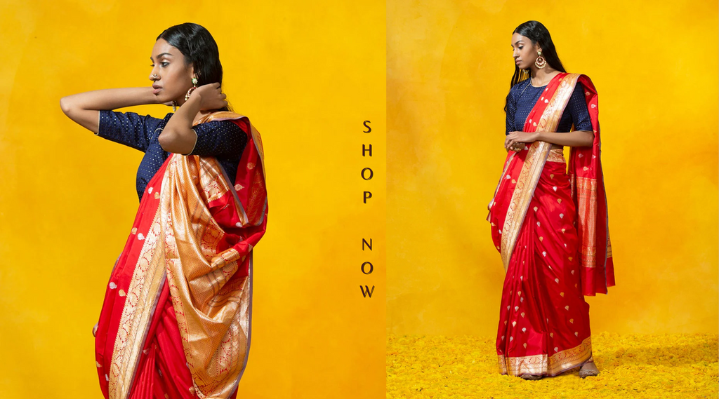 Handloom_Red_Kadhwa_Booti_Pure_Katan_Silk_Banarasi_Saree_With_Gold_And_Silver_Zari_WeaverStory