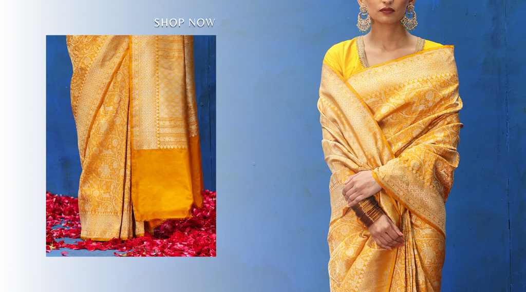 Handloom_Mustard_Pure_Katan_Silk_Shikargah_Banarasi_Saree_WeaverStory_01