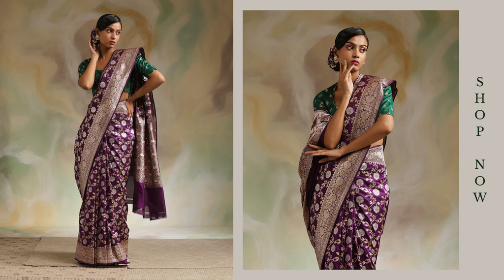 Purple_Handloom_Pure_Katan_Silk_Banarasi_Saree_With_Sona_Rupa_Cutwork_Jaal_WeaverStory