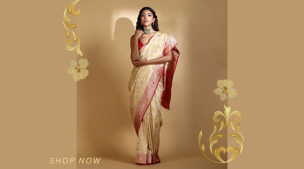 Handloom_Gold_And_Red_Pure_Silk_Tissue_Banarasi_Saree_With_Meenakari_Jaal_WeaverStory