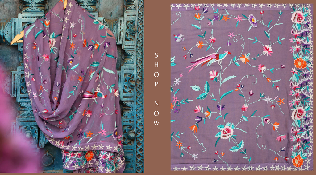 Mauve_Georgette_Parsi_Gara_Stole_With_All_Over_Hand_Embroidered_Floral_Jaal_WeaverStory