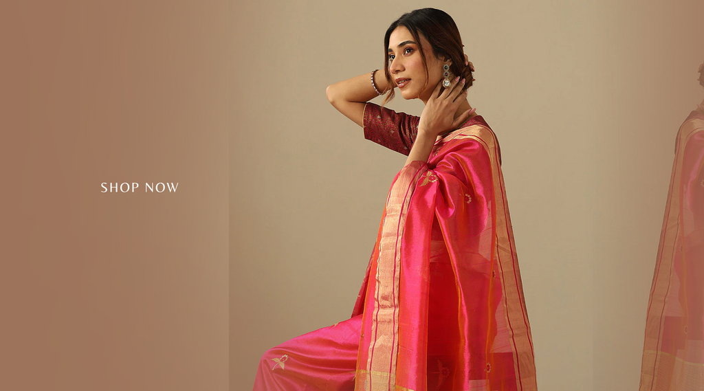 Handloom_Rani_Pink_Double_Shade_Pure_Chanderi_Silk_Saree_With_Two_Leaf_Flower_And_Meena_WeaverStory_01