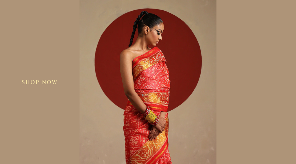 Red_And_Mustard_Double_Shade_Handloom_Pure_Mulberry_Silk_Ikat_Patola_Saree_WeaverStory