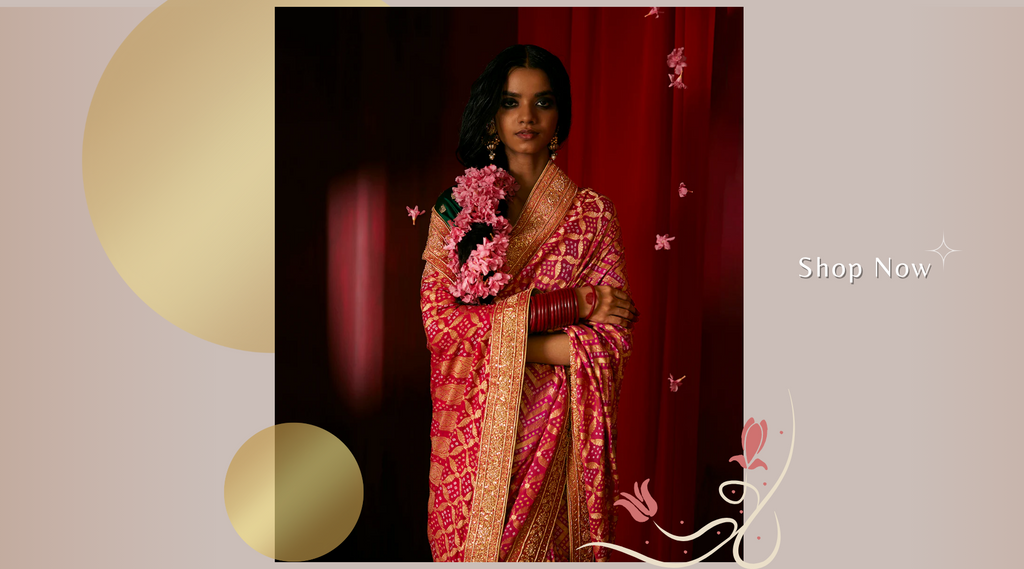 Handloom_Pink_Pure_Georgette_Banarasi_Bandhej_Saree_With_Hand_Embroidery_WeaverStory