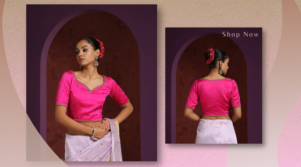 Handcrafted_Hot_Pink_Pure_Satin_Silk_Blouse_With_Delicate_Zardozi_Hand_Embroidery\_WeaverStory