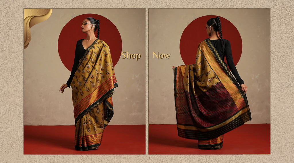 Dark_Mustard_Double_Shade_Handloom_Pure_Mulberry_Silk_Single_Ikat_Patola_Saree_WeaverStory