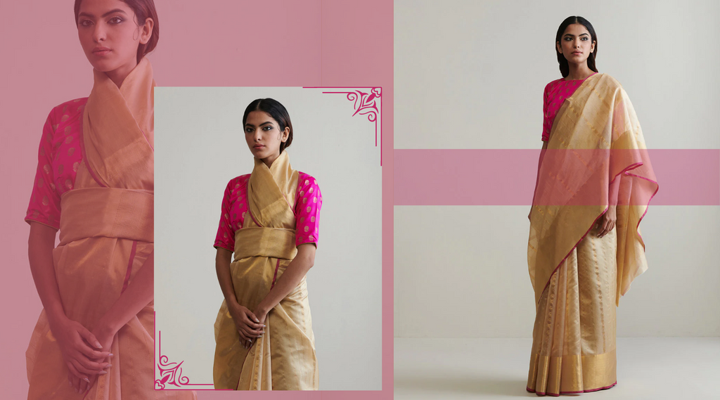 Gold_Handloom_Tissue_Silk_Chanderi_Saree_With_Gold_Stripes_WeaverStory