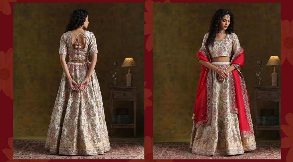  Handloom_Offwhite_Pure_Katan_Silk_Banarasi_lehenga_Set_WeaverStory