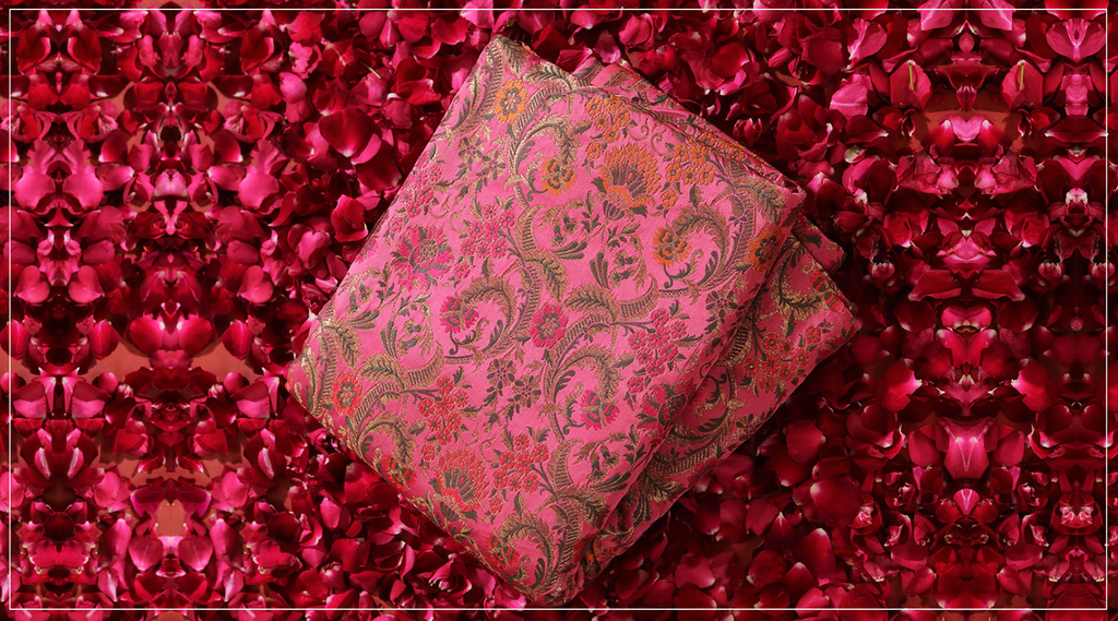 Pink_Handloom_Pure_Satin_Silk_Kimkhab_Banarasi_Fabric_WeaverStory