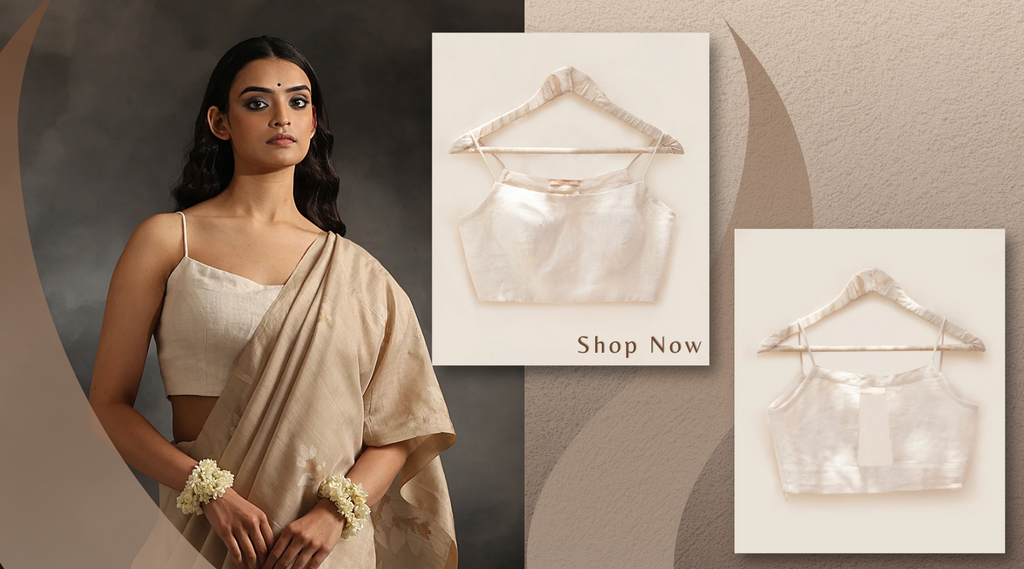Offwhite_Handloom_Pure_Linen_Stitched_Blouse_With_Straps_WeaverStory
