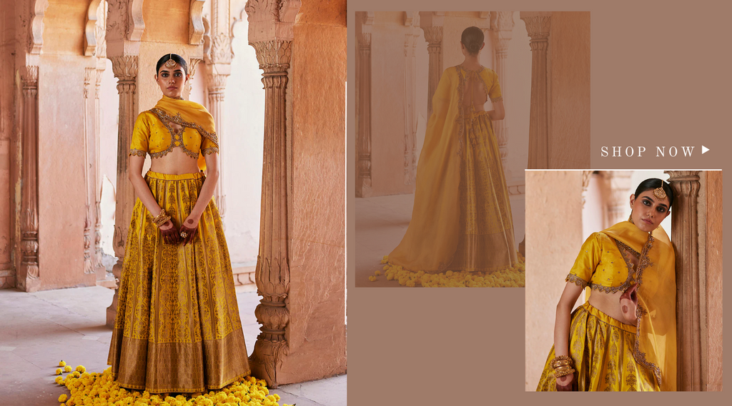 Yellow_Pure_Katan_Silk_Brocade_Banarasi_Lehenga_With_Embroidered_Blouse_And_Dupatta_WeaverStory