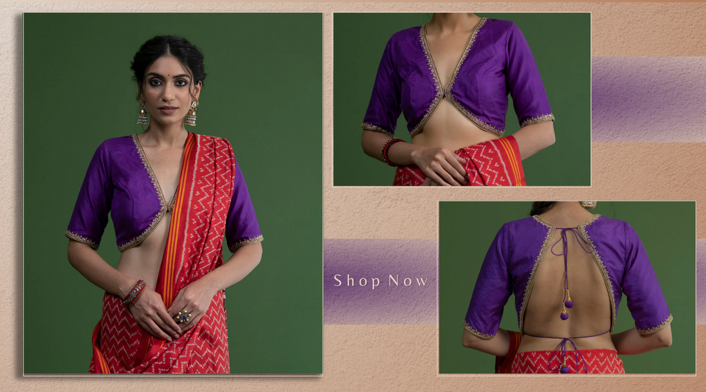 Purple_Handloom_Pure_Silk_Blouse_with_Hand_Embroidered_Borders_WeaverStory