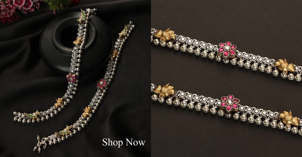 Miyaz_Handcrafted_Oxidised_Pure_Silver_Anklets_With_Bird_And_Flower_Motifs_WeaverStory_06
