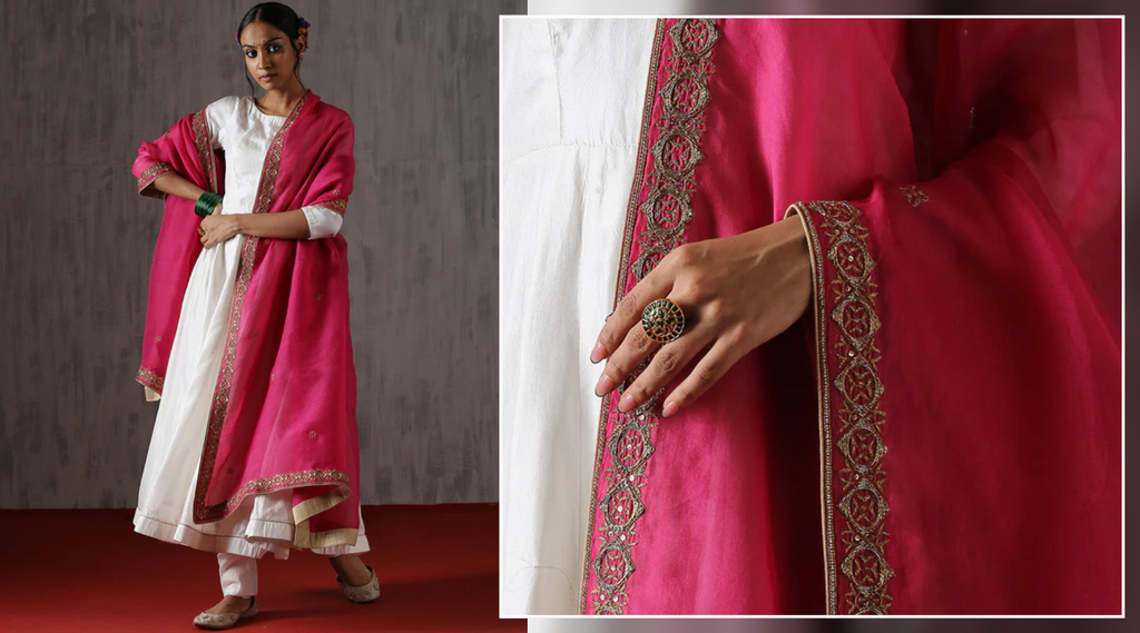 Pink_Hand_Embroidered_Organza_Dupatta_With_Embroidered_Border_WeaverStory