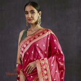 Handwoven Pink Sona Rupa Kadhwa Booti Saree - WeaverStory