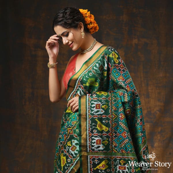 Handwoven Teal Green Gujarat Patola Saree Weaverstory