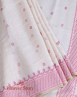Handwoven Offhwhite and Pink Handspun Cotton Jamdani Saree - WeaverStory