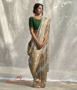Handloom Grey Banarasi Saree with Gold and Silver Kadhwa Weave - WeaverStory