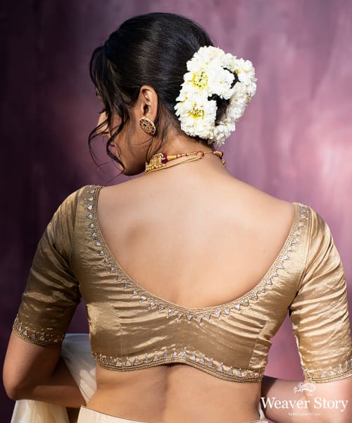 Hand Embroidered Golden Tissue Silk Blouse With Gota Patti ...