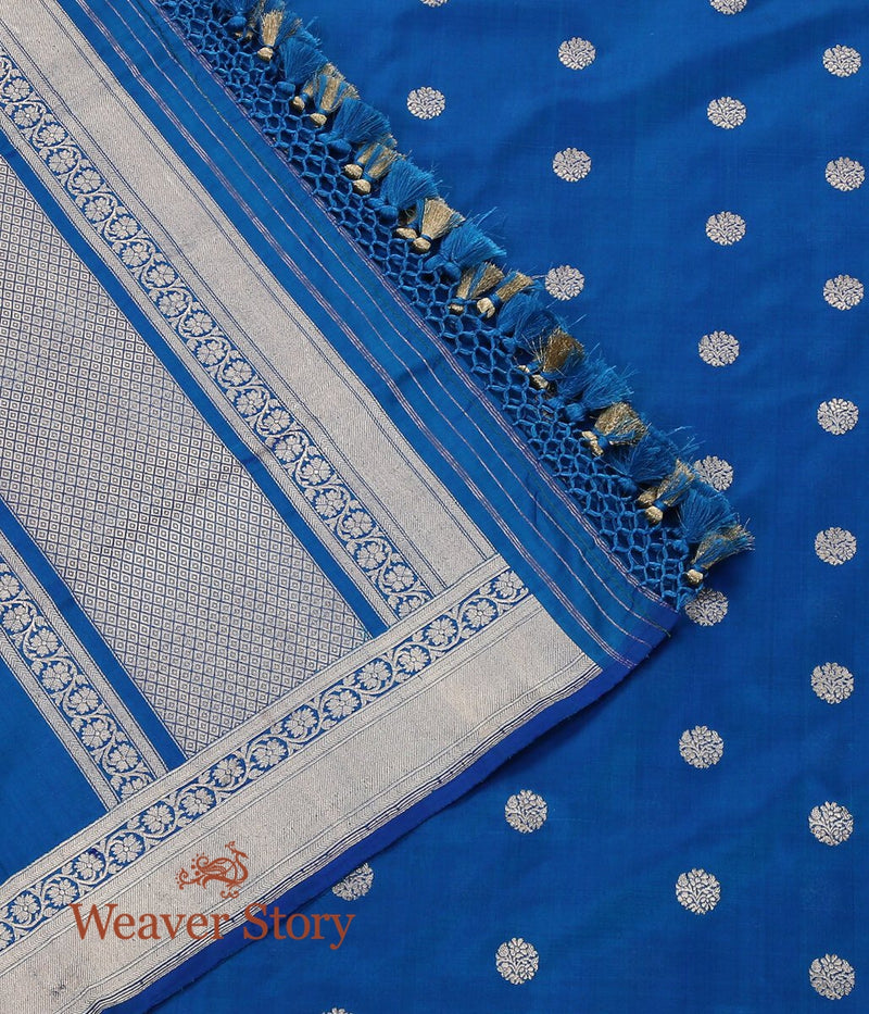 Handloom Banarasi Silk Dupatta in Blue with Kadhwa Booti - WeaverStory