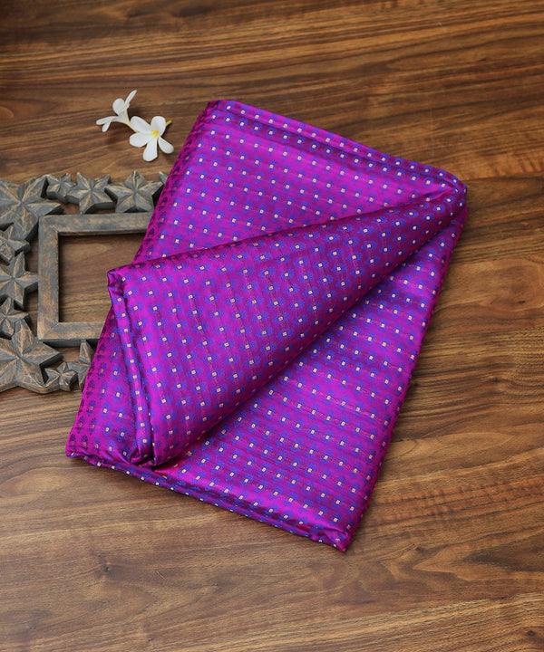 Handloom Purple and Blue Dual Tone Pure Katan Silk Zari Booti Banarasi Fabric - WeaverStory