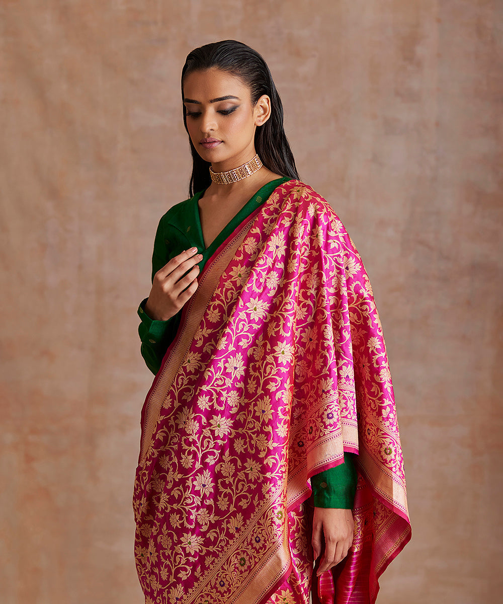 Pink Banarasi Silk Tanchui Jamawar Meenakari Blouse – Luxurion World