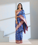 Royal Blue Handloom Pure Katan Silk Banarasi Saree With Maroon Border