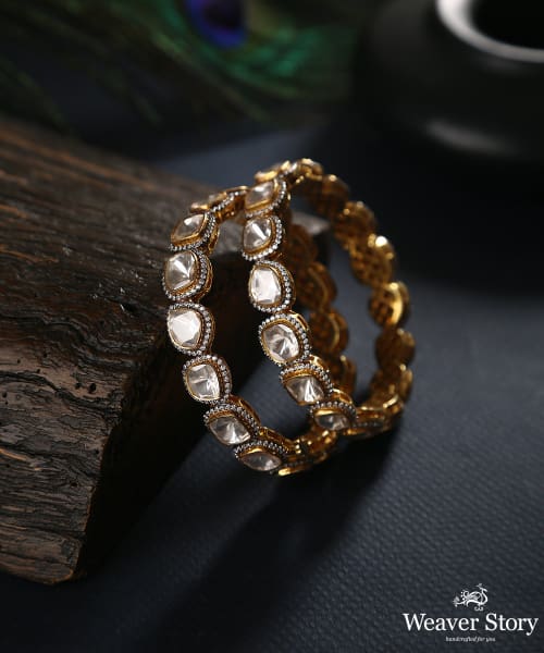 Gold Plated Silver Bangles with Moissanite Polki and Kundan – WeaverStory