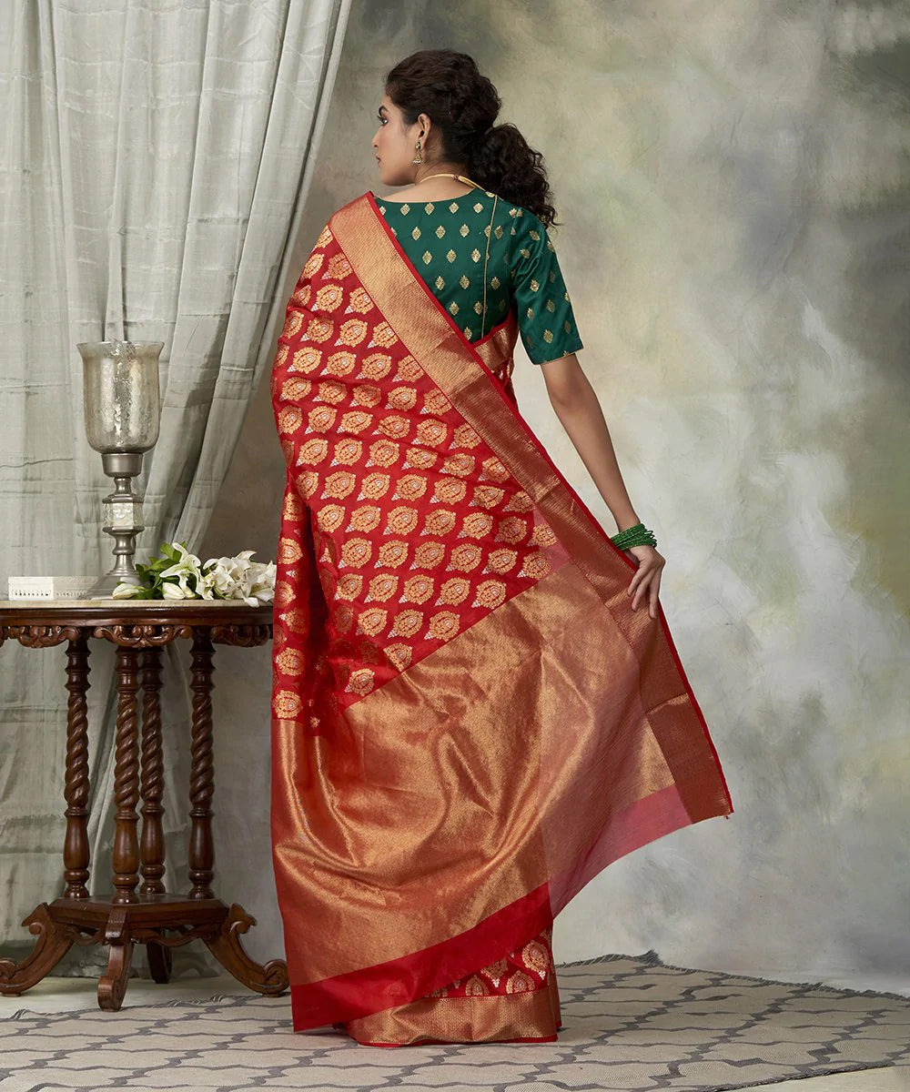 Handloom Bridal Red Chanderi Silk Saree with Meenakari Booti ...